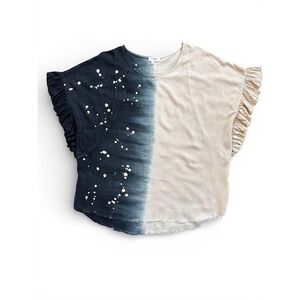 UMGEE USA Womens Tie Dye‎ Ruffle Sleeve Cotton Linen Blend Top Size L